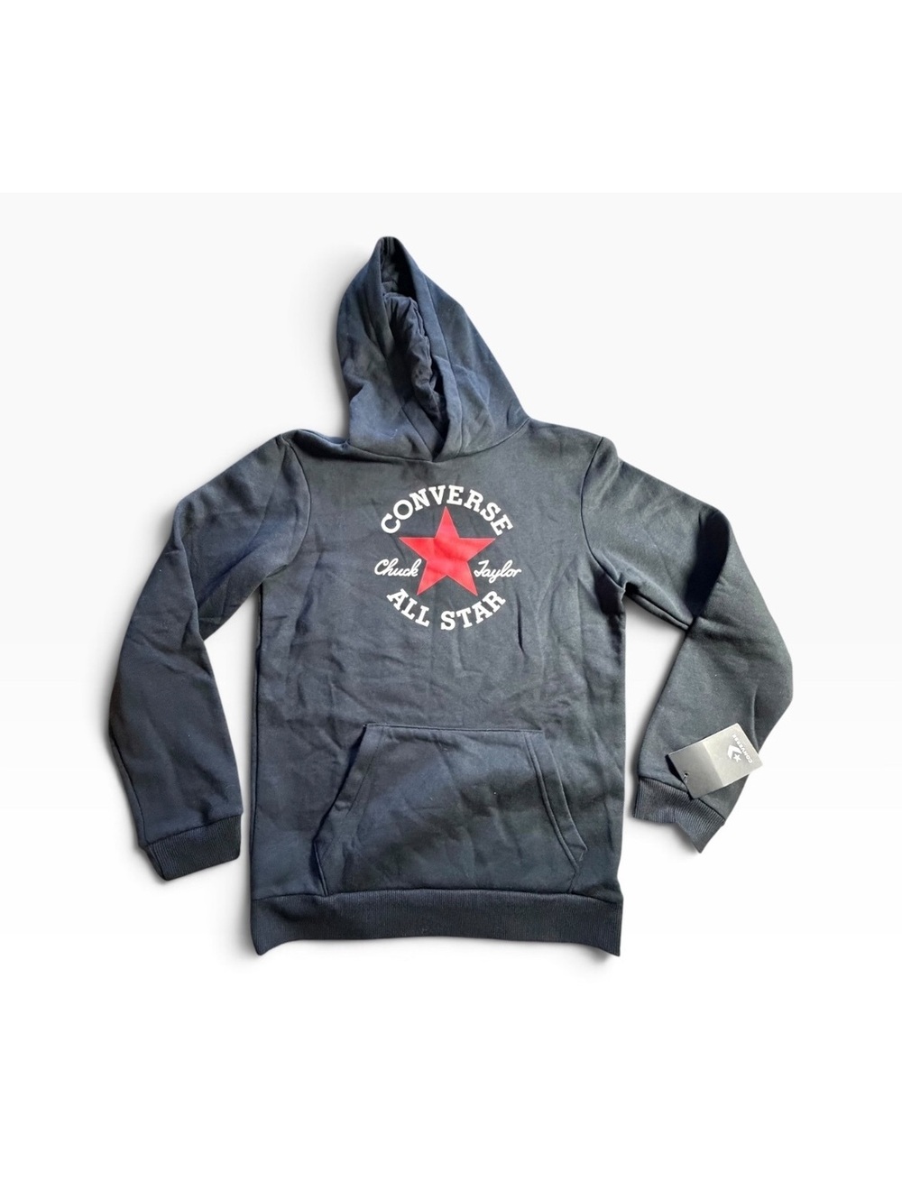 CONVERSE ALL STAR boys black pullover logo hoodie size XL